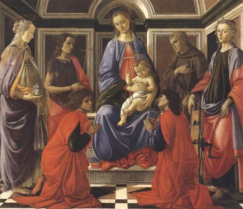 Sandro Botticelli Madonna enthroned with Child and Saints (Mary Magdalene,John the Baptist,Cosmas and Damien,Sts Francis and Catherine of Alexandria)